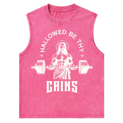Hallowed Be Thy Gains Christian Washed Tank Top