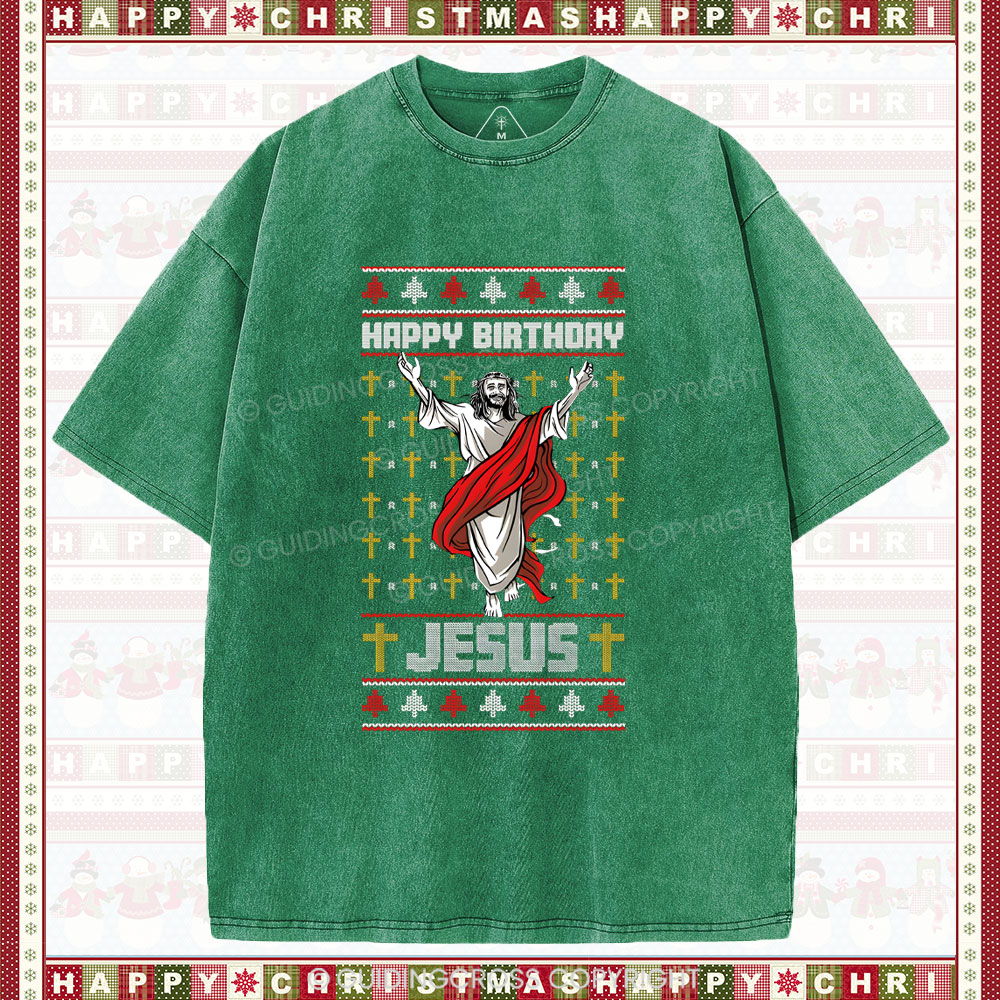 Happy Birthday Jesus Christian Washe T-Shirt
