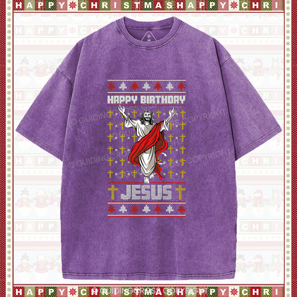 Happy Birthday Jesus Christian Washe T-Shirt