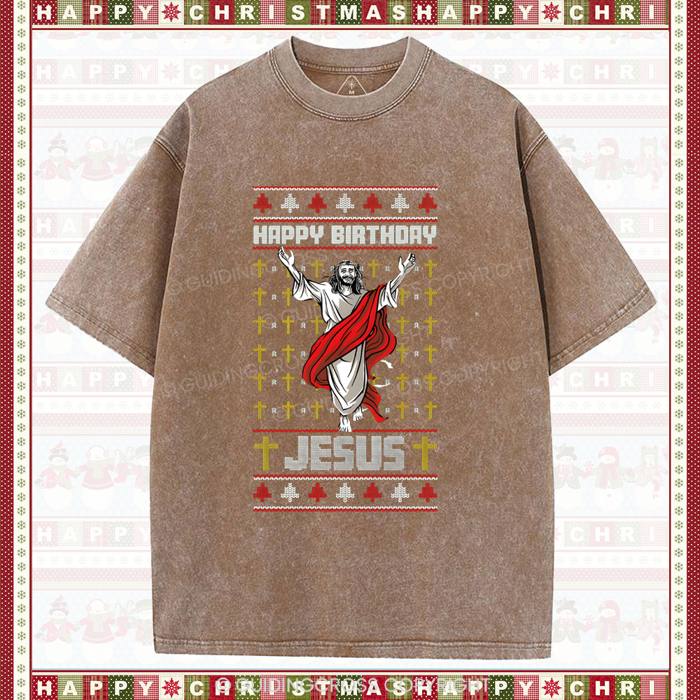 Happy Birthday Jesus Christian Washe T-Shirt