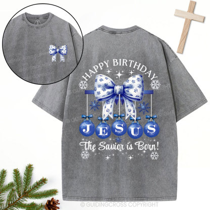 Happy Birthday Jesus Christmas Christian Washed T-Shirt