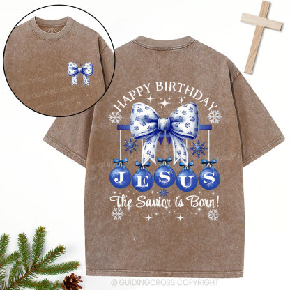Happy Birthday Jesus Christmas Christian Washed T-Shirt