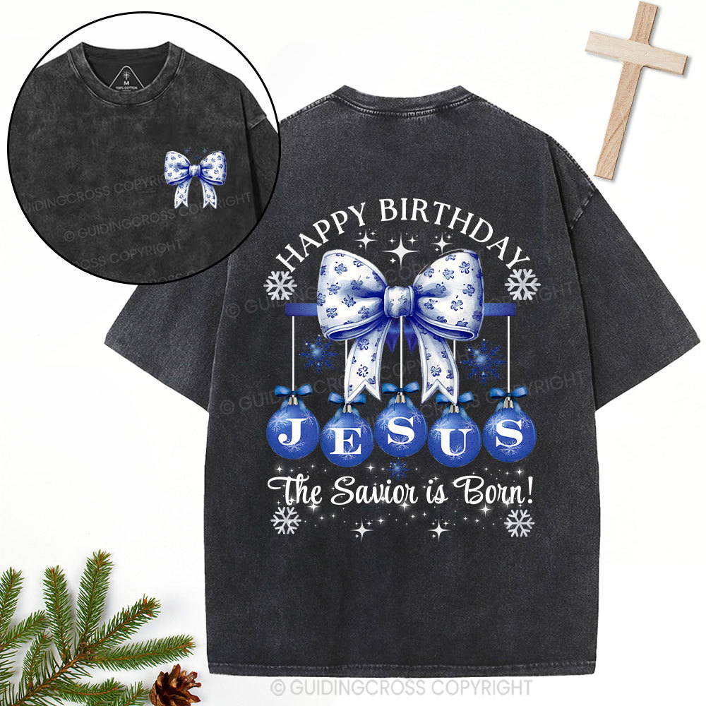 Happy Birthday Jesus Christmas Christian Washed T-Shirt