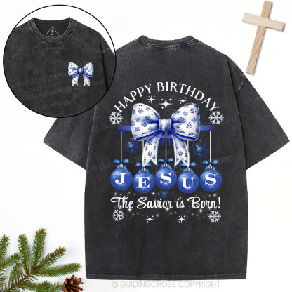 Happy Birthday Jesus Christmas Christian Washed T-Shirt