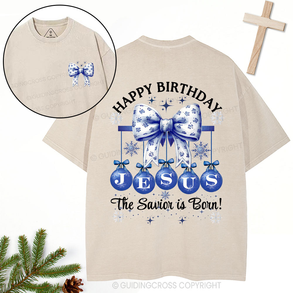 Happy Birthday Jesus Christmas Christian Washed T-Shirt