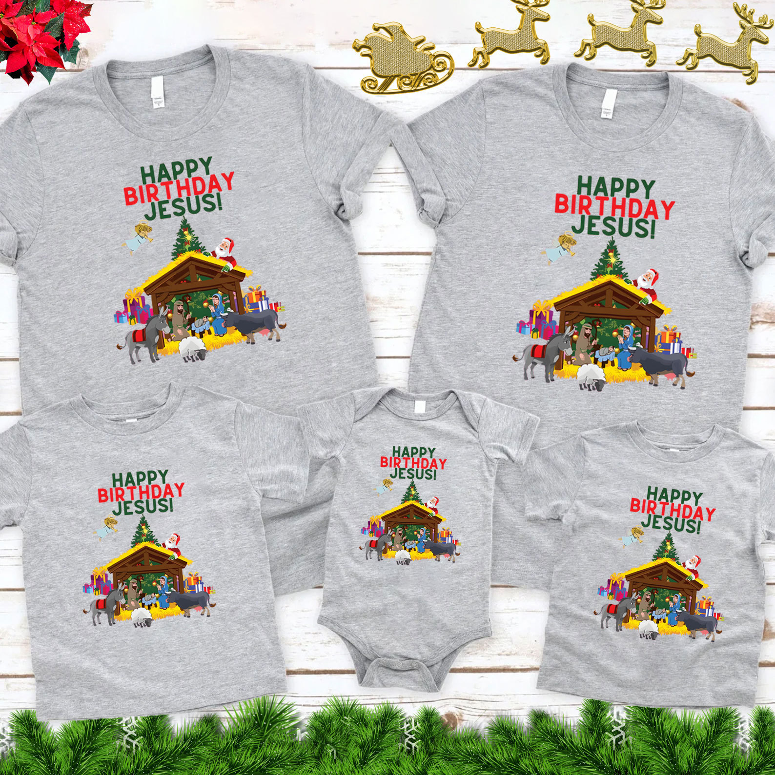 Happy Birthday Jesus Christmas Family Matching Shirts