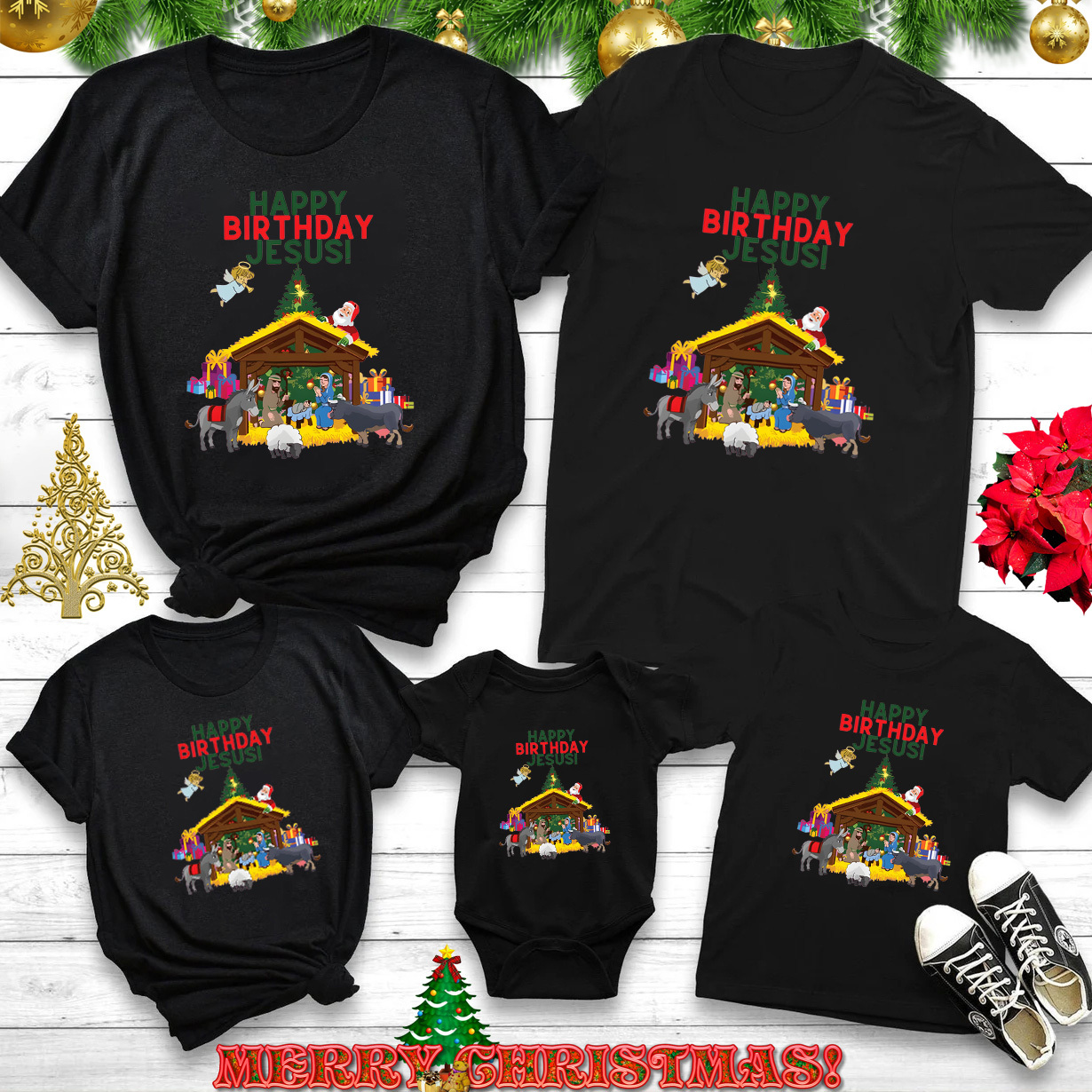 Happy Birthday Jesus Christmas Family Matching Shirts
