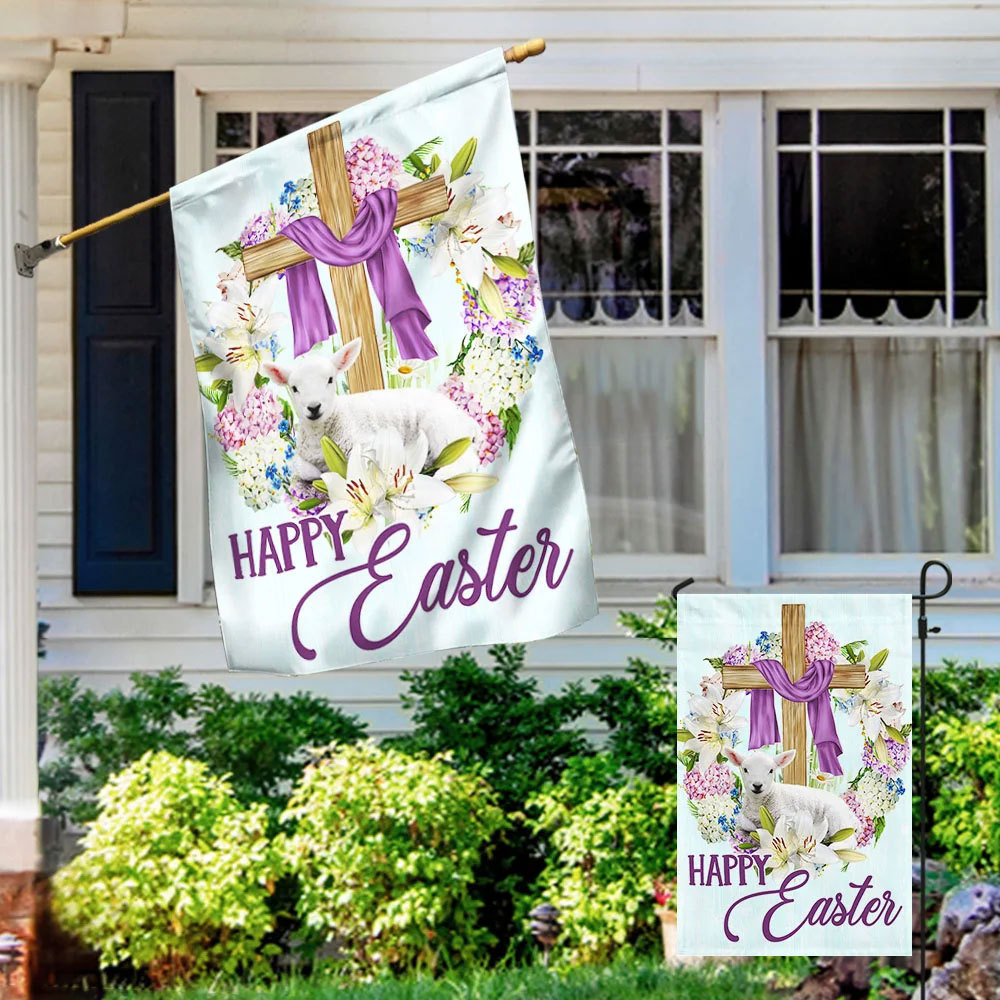 Happy Easter Lamb Christian Cross Flag