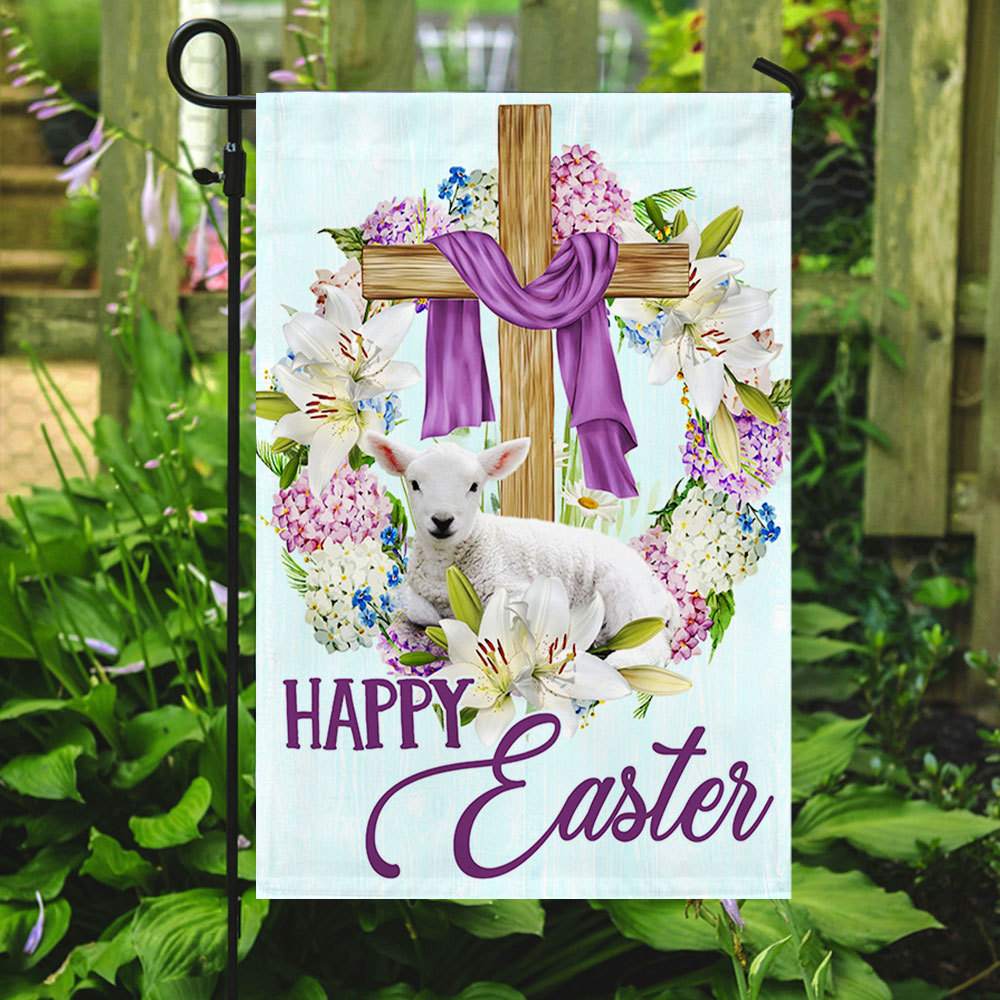 Happy Easter Lamb Christian Cross Flag