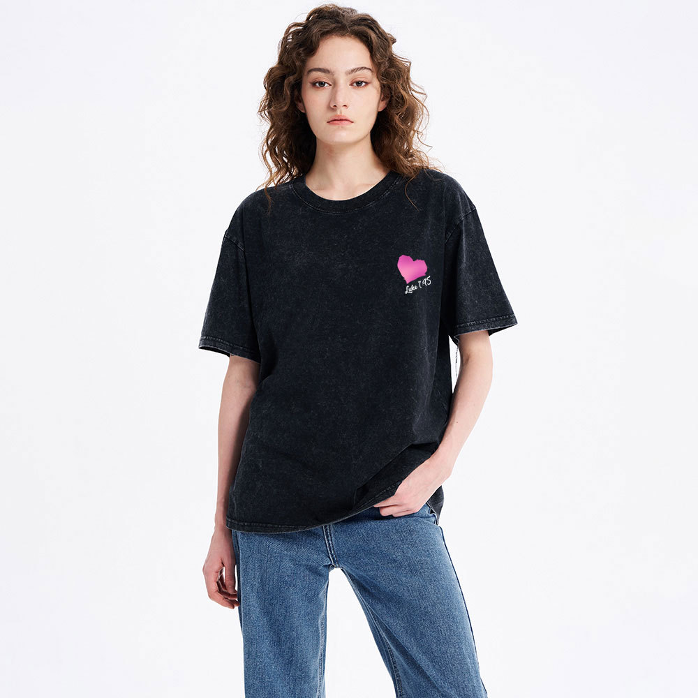 Happy Is She Who Believe Christian Washed T-Shirt