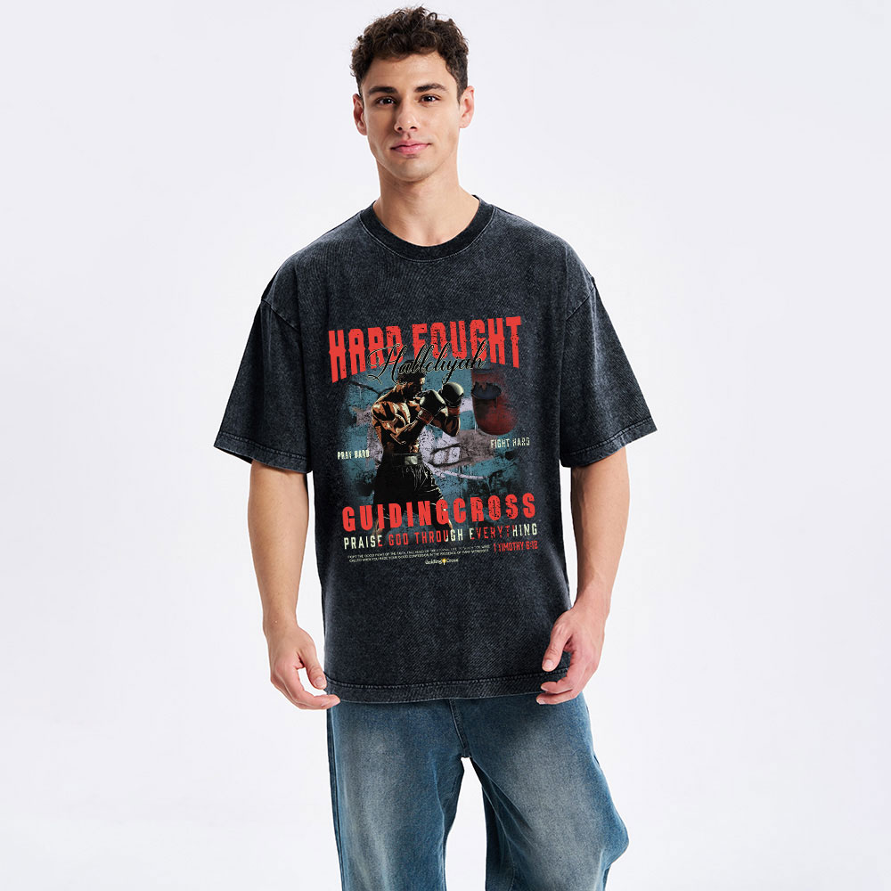 Hard Fought Hallelujah Boxing Christian Washed T-Shirt