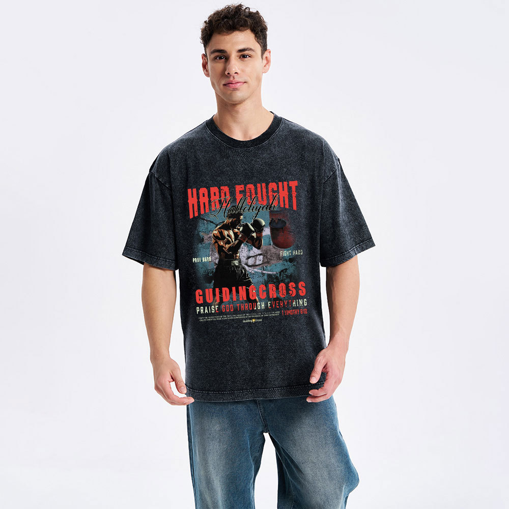 Hard Fought Hallelujah Boxing Christian Washed T-Shirt
