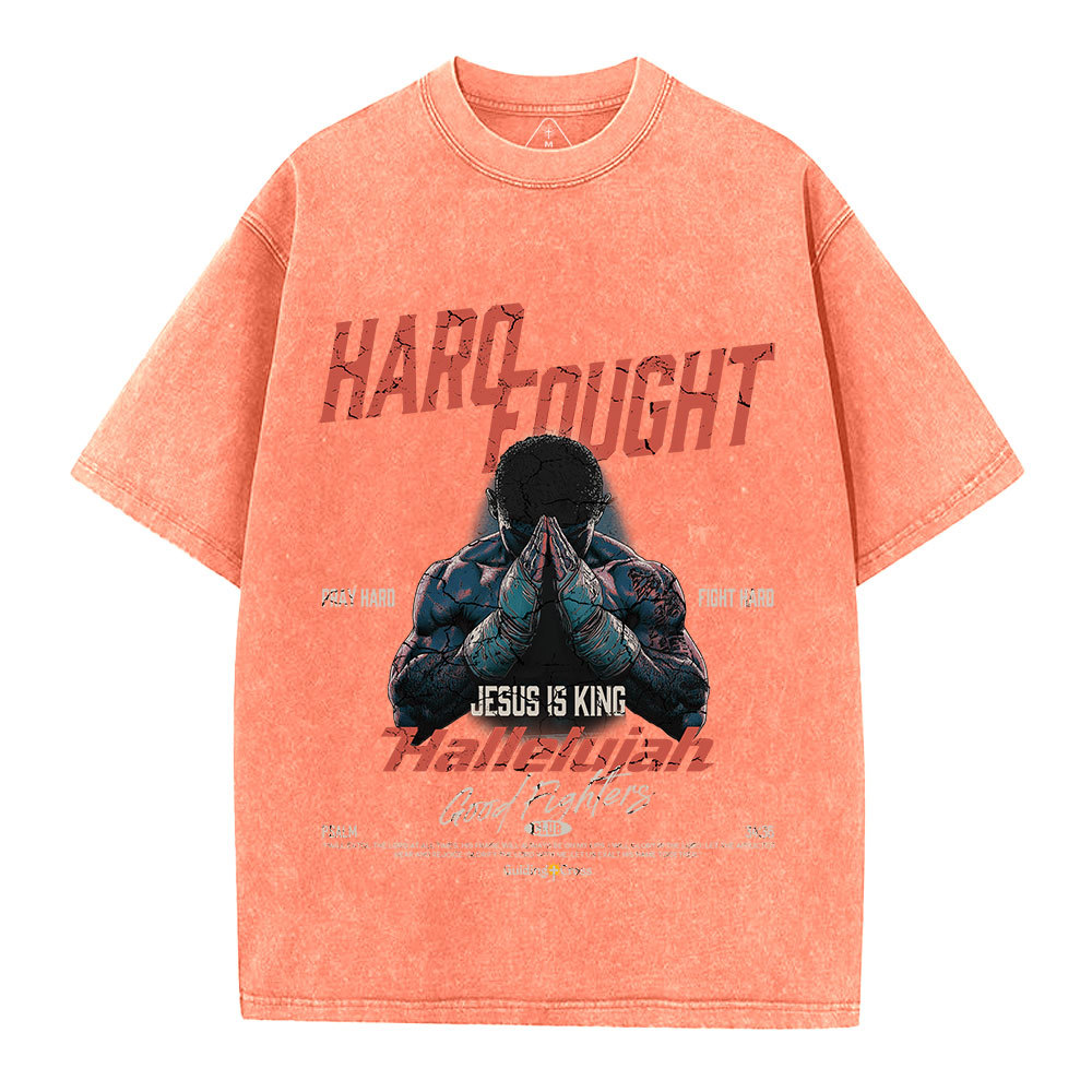 Hard Fought Hallelujah Boxing Christian Washed T-Shirt