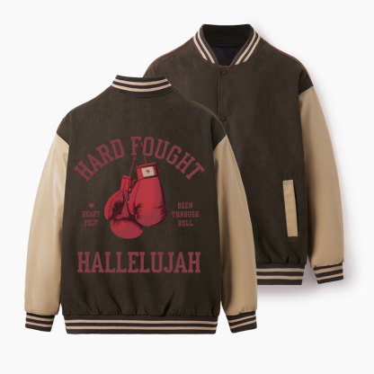 Hard Fought Hallelujah Christian Color Block Baseball Jacket