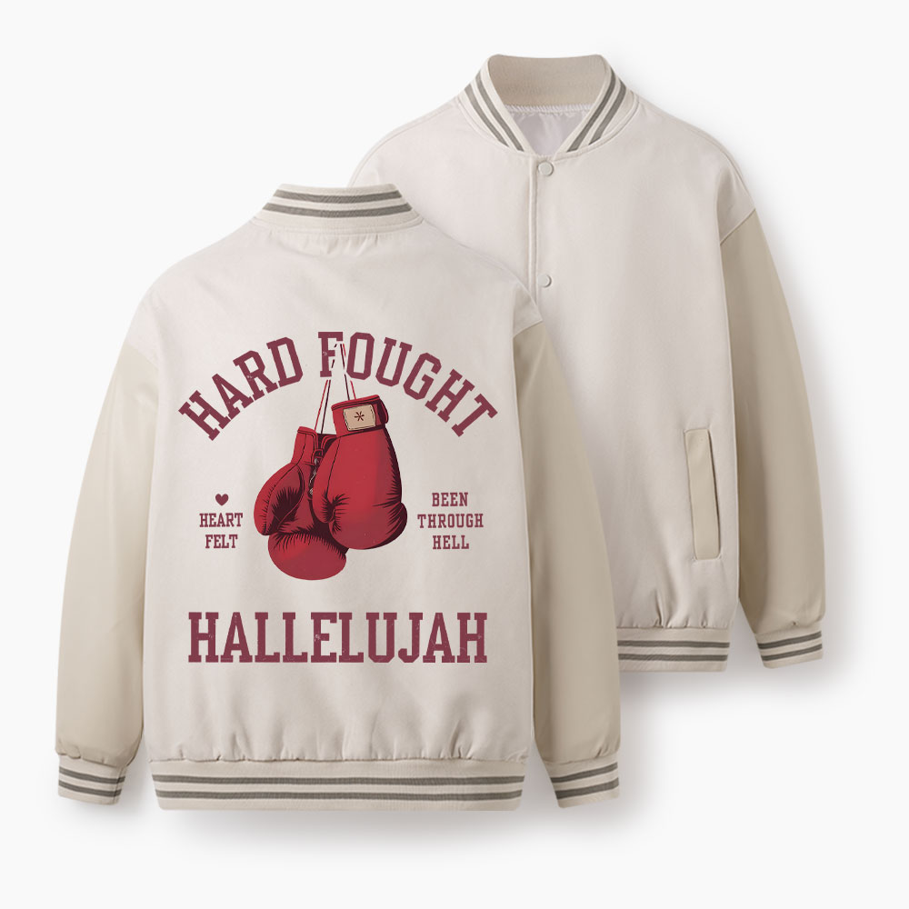 Hard Fought Hallelujah Christian Color Block Baseball Jacket