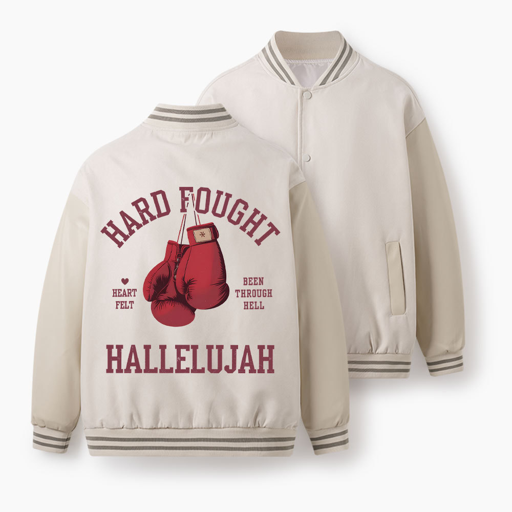 Hard Fought Hallelujah Christian Color Block Baseball Jacket