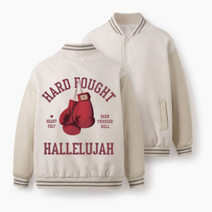 Hard Fought Hallelujah Christian Color Block Baseball Jacket