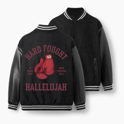 Hard Fought Hallelujah Christian Color Block Baseball Jacket