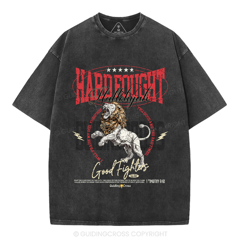 Hard Fought Hallelujah Lion Christian Washed T-Shirt