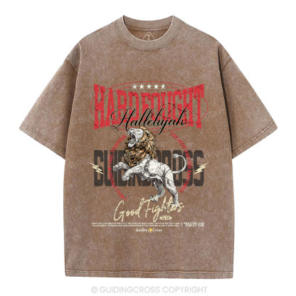 Hard Fought Hallelujah Lion Christian Washed T-Shirt