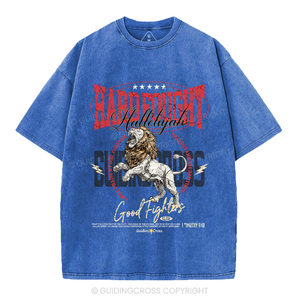 Hard Fought Hallelujah Lion Christian Washed T-Shirt