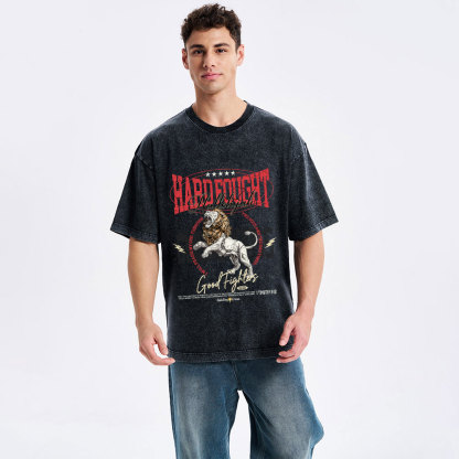 Hard Fought Hallelujah Lion Christian Washed T-Shirt