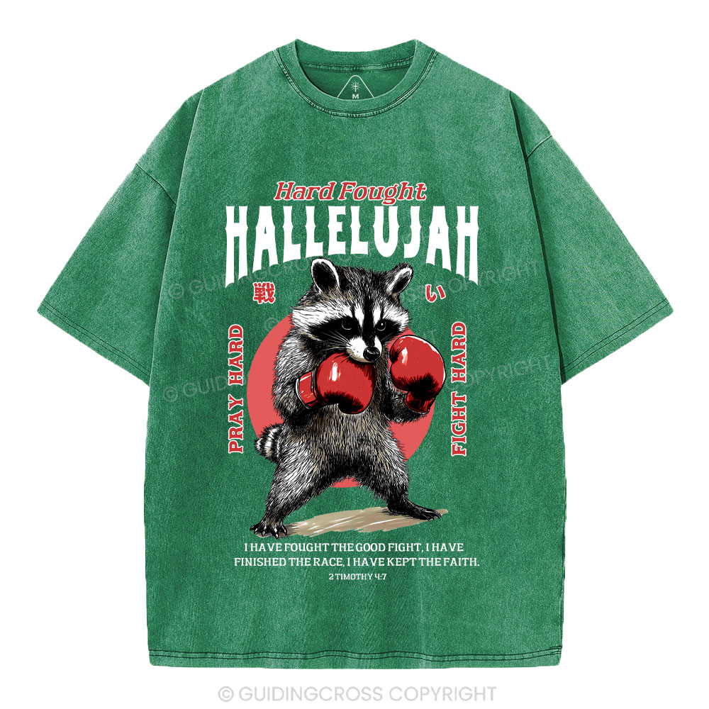 Hard Fought Hallelujah Raccoon Christian Washed T-Shirt