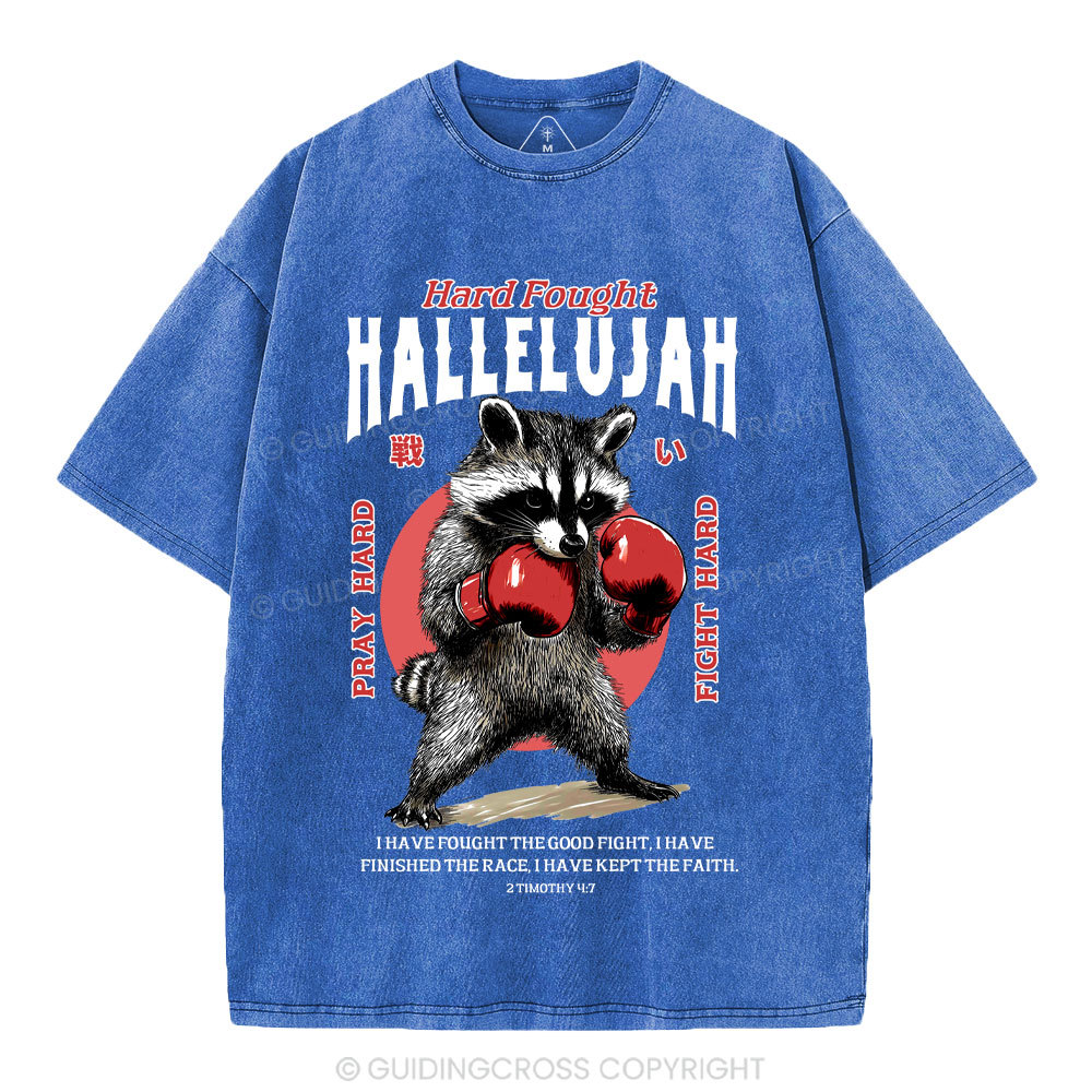 Hard Fought Hallelujah Raccoon Christian Washed T-Shirt