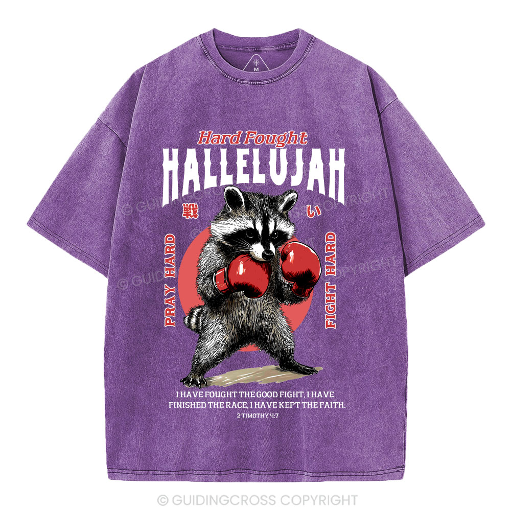 Hard Fought Hallelujah Raccoon Christian Washed T-Shirt