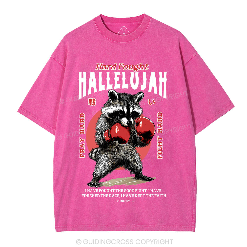 Hard Fought Hallelujah Raccoon Christian Washed T-Shirt