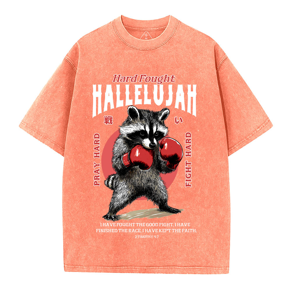 Hard Fought Hallelujah Raccoon Christian Washed T-Shirt
