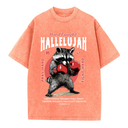 Hard Fought Hallelujah Raccoon Christian Washed T-Shirt