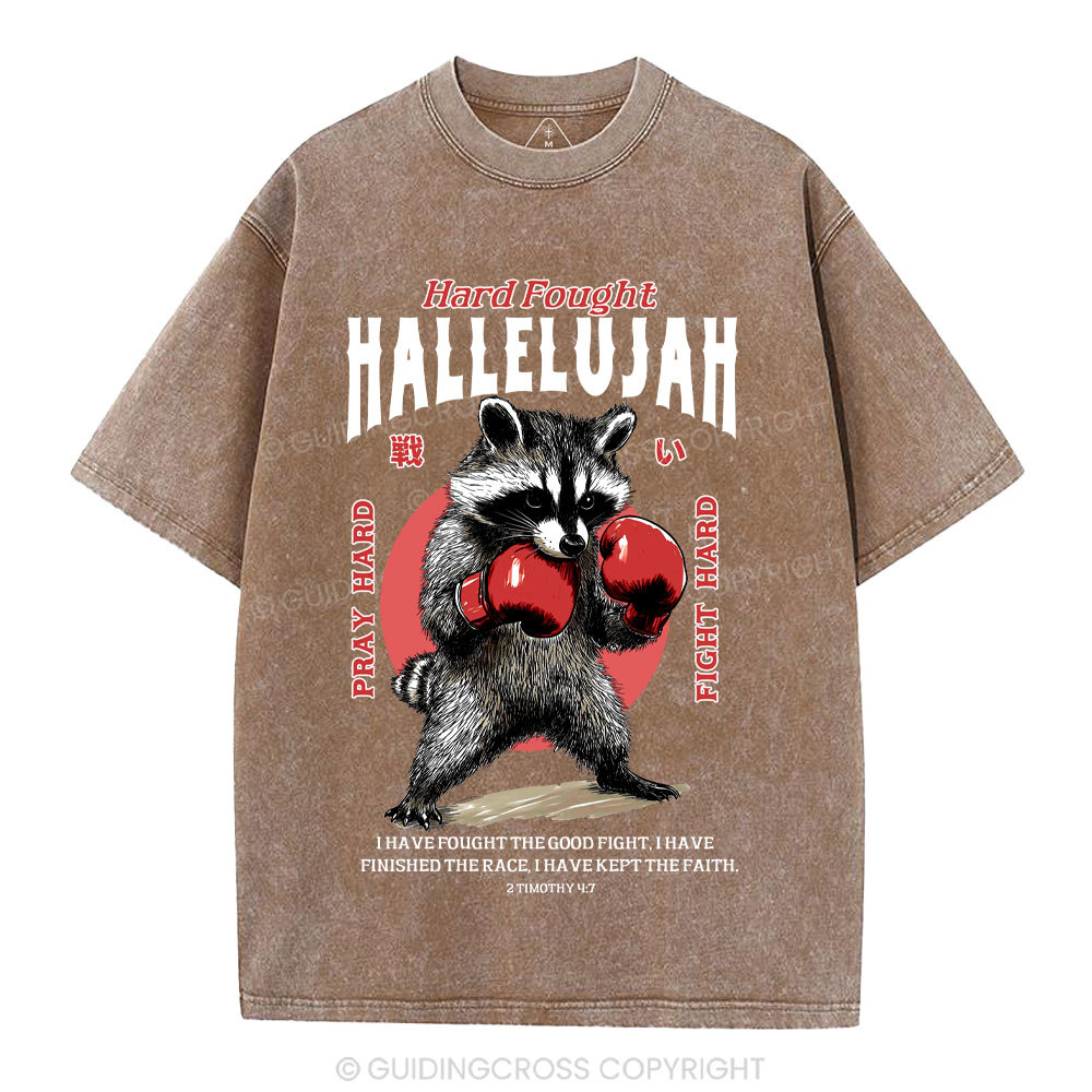 Hard Fought Hallelujah Raccoon Christian Washed T-Shirt