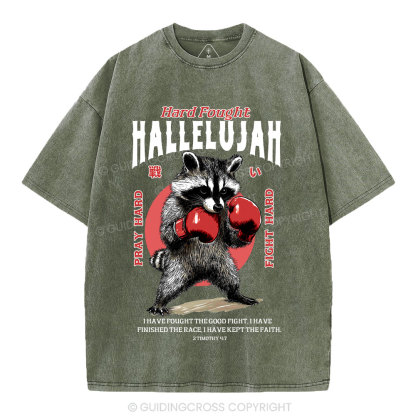Hard Fought Hallelujah Raccoon Christian Washed T-Shirt