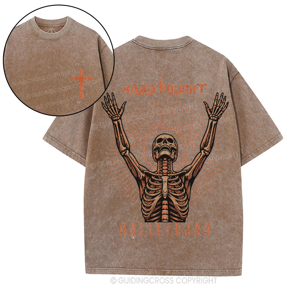 Hard Fought Hallelujah Skeleton Christian Washed T-Shirt
