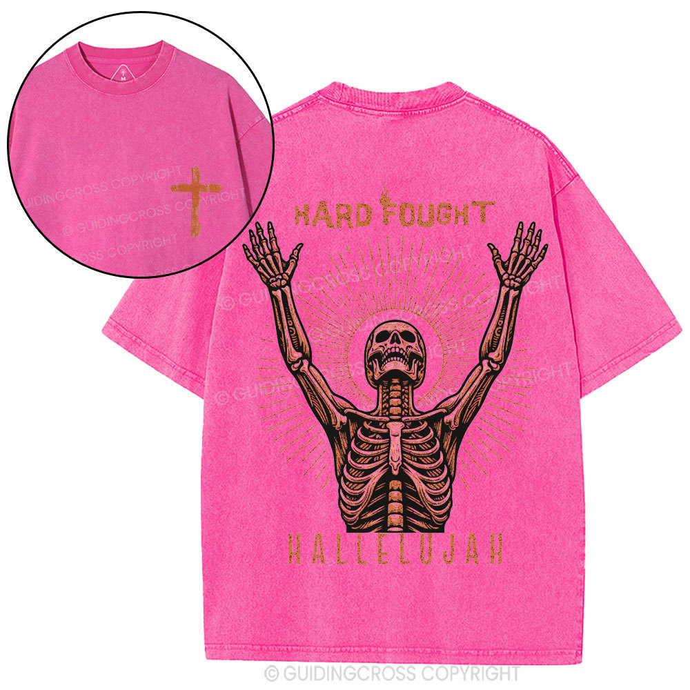 Hard Fought Hallelujah Skeleton Christian Washed T-Shirt