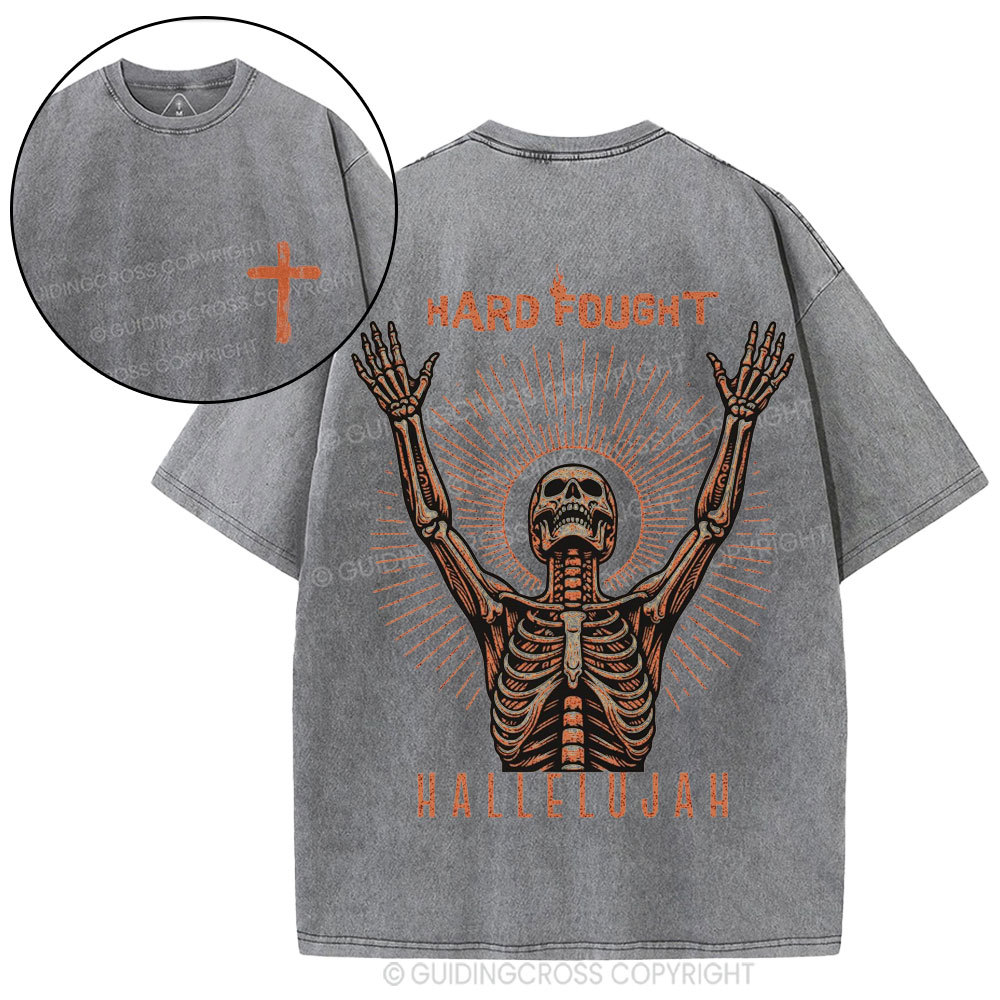 Hard Fought Hallelujah Skeleton Christian Washed T-Shirt