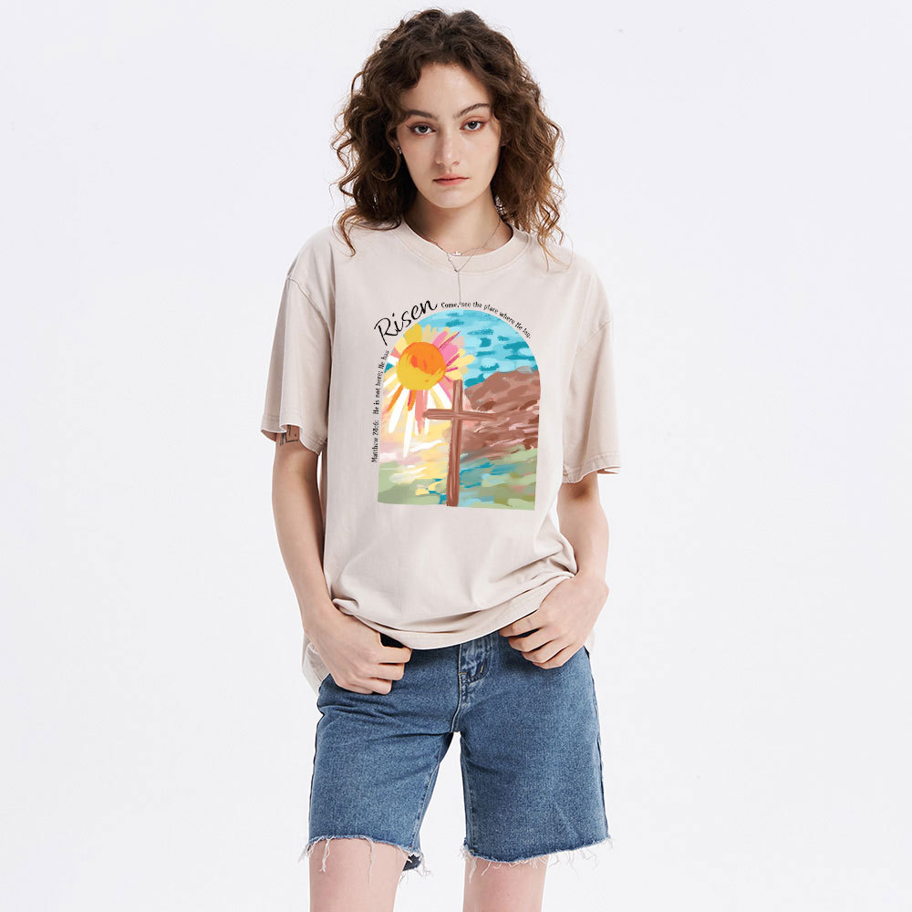 He Has Risen Christian Washed T-Shirt