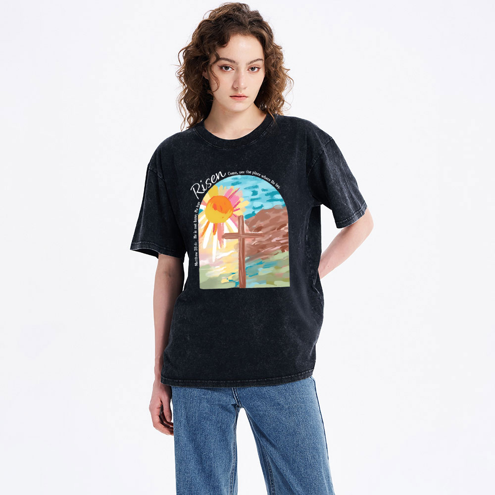 He Has Risen Christian Washed T-Shirt
