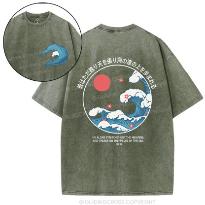 He Alions Stretches Out Heavens Christian Washed T-Shirt