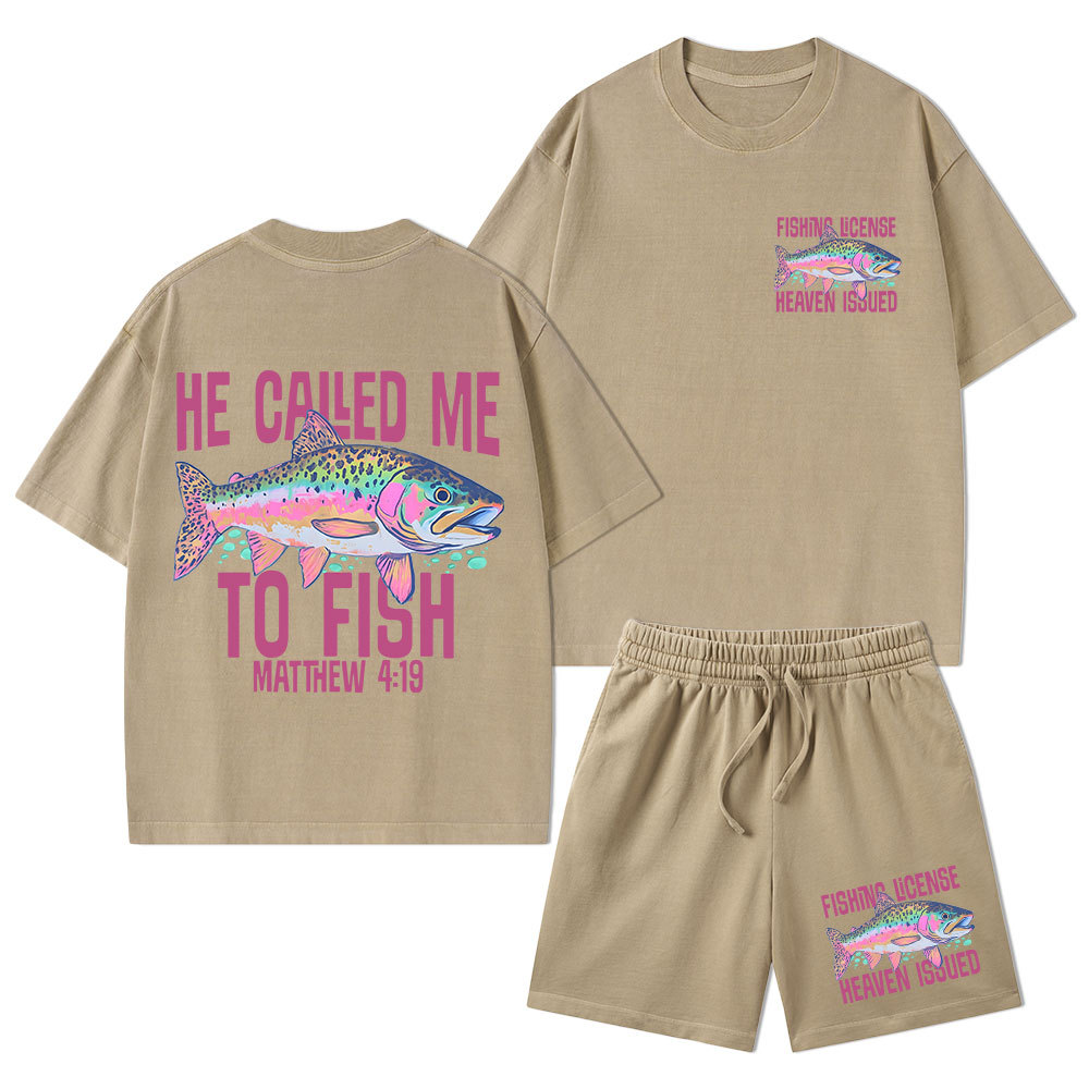 He Called Me To Fish Christian Washed T-Shirt & Shorts