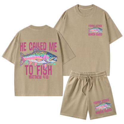 He Called Me To Fish Christian Washed T-Shirt & Shorts