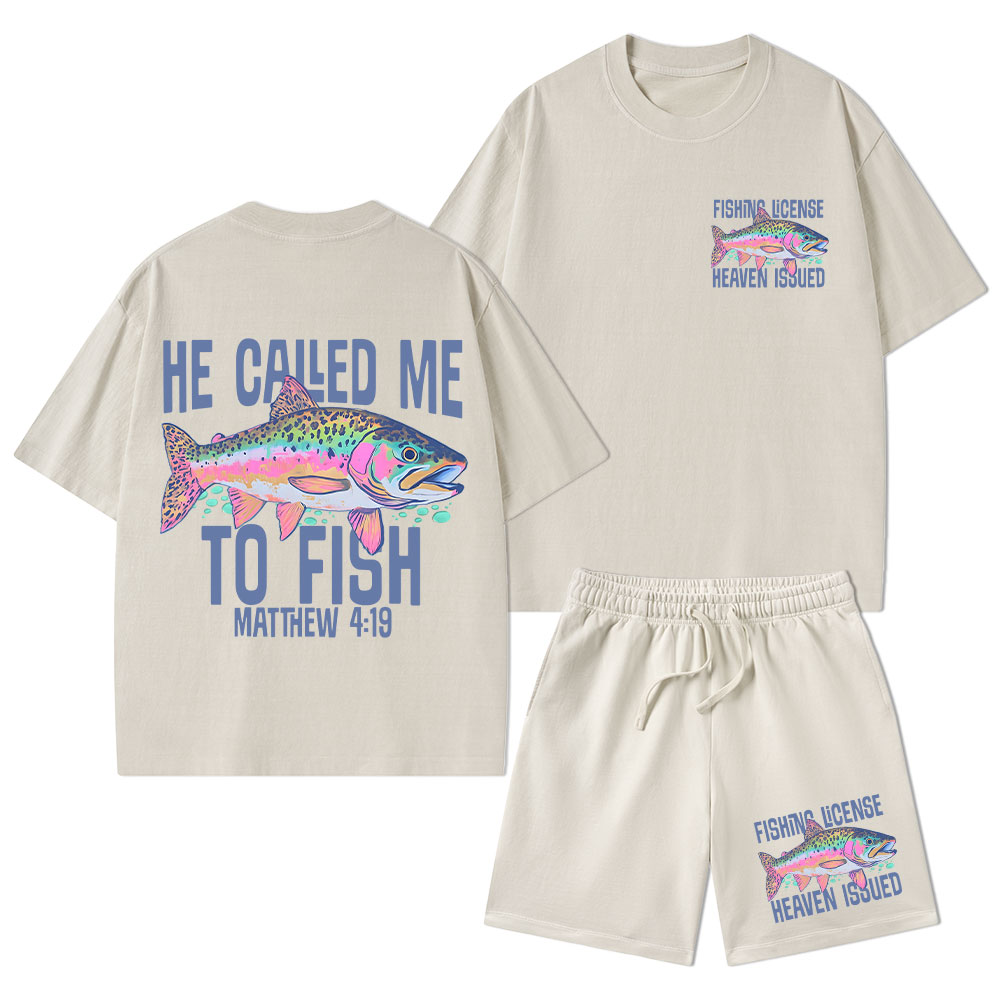 He Called Me To Fish Christian Washed T-Shirt & Shorts