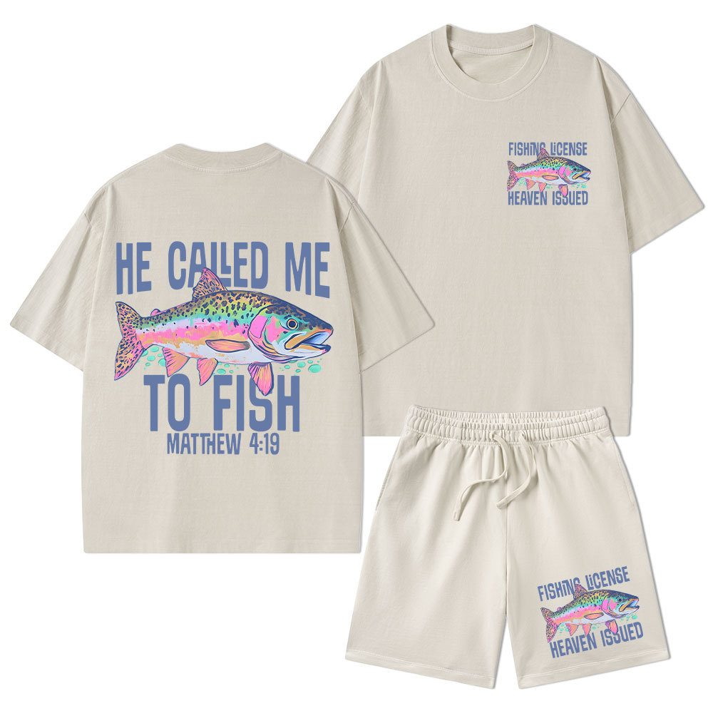He Called Me To Fish Christian Washed T-Shirt & Shorts