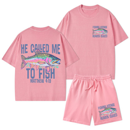 He Called Me To Fish Christian Washed T-Shirt & Shorts