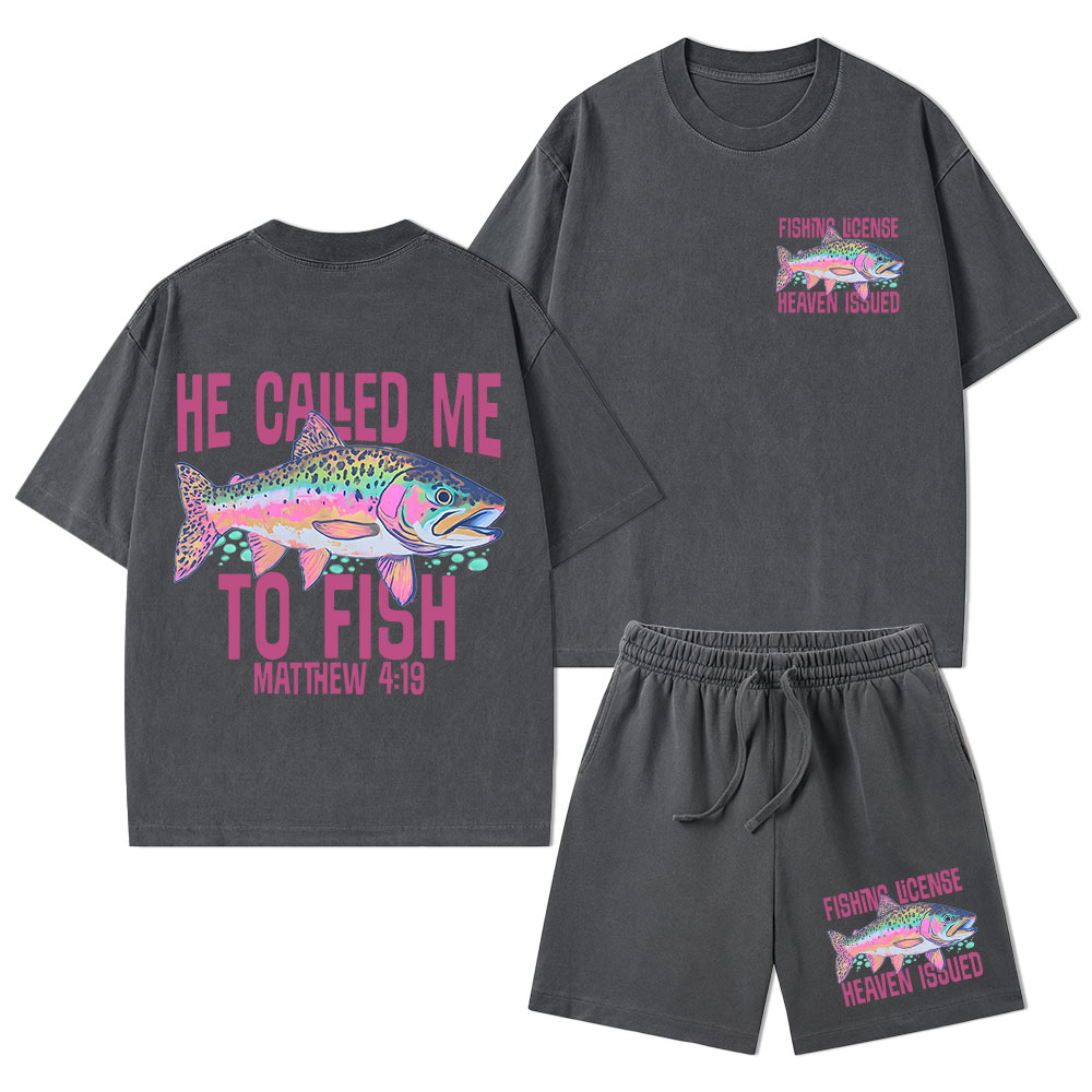 He Called Me To Fish Christian Washed T-Shirt & Shorts