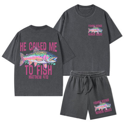 He Called Me To Fish Christian Washed T-Shirt & Shorts
