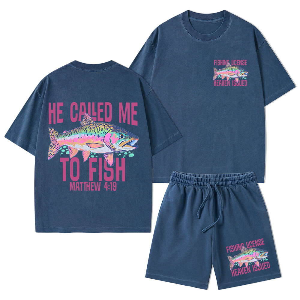 He Called Me To Fish Christian Washed T-Shirt & Shorts