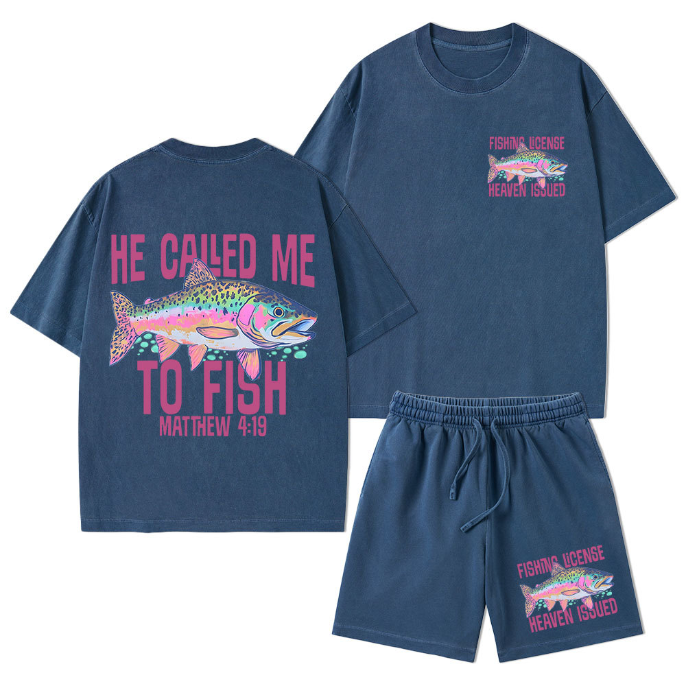 He Called Me To Fish Christian Washed T-Shirt & Shorts