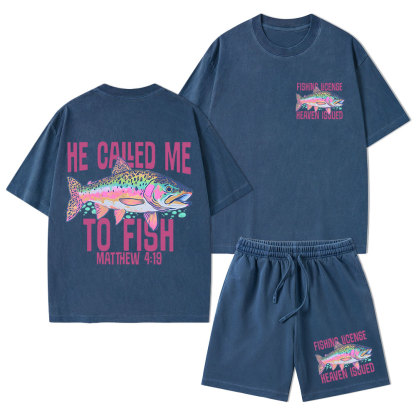 He Called Me To Fish Christian Washed T-Shirt & Shorts